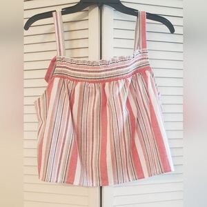 Striped Linen Crop Top Tank L